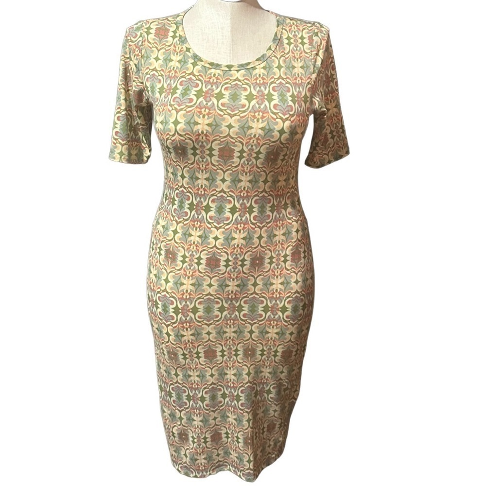 LULAROE light color patterned dress with green blue orange tan pink color NWOT